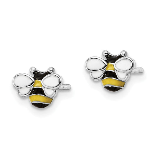 QE16605 Sterling Silver RH-plated Enamel Bumblebee Children's Post Earrings