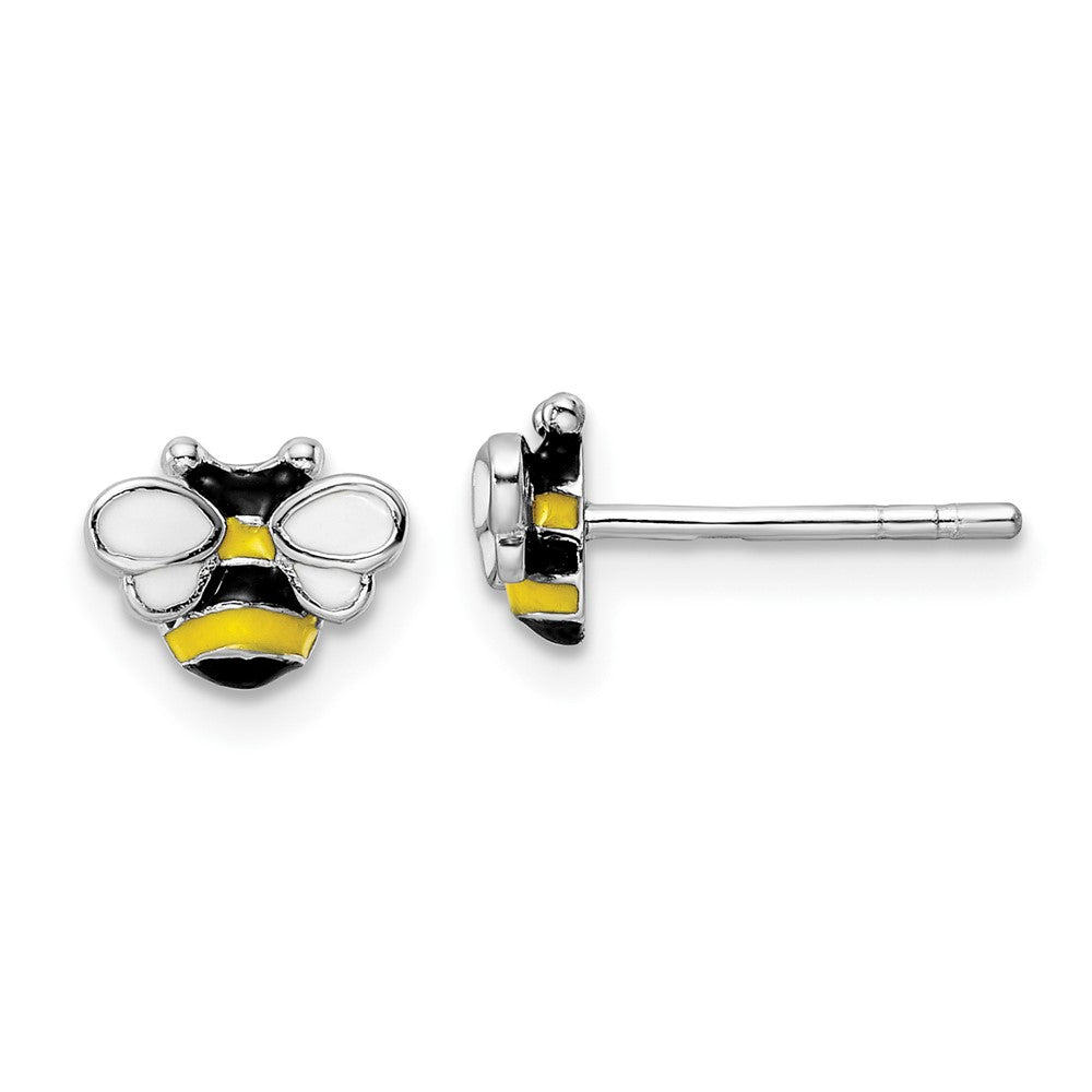 QE16605 Sterling Silver RH-plated Enamel Bumblebee Children's Post Earrings
