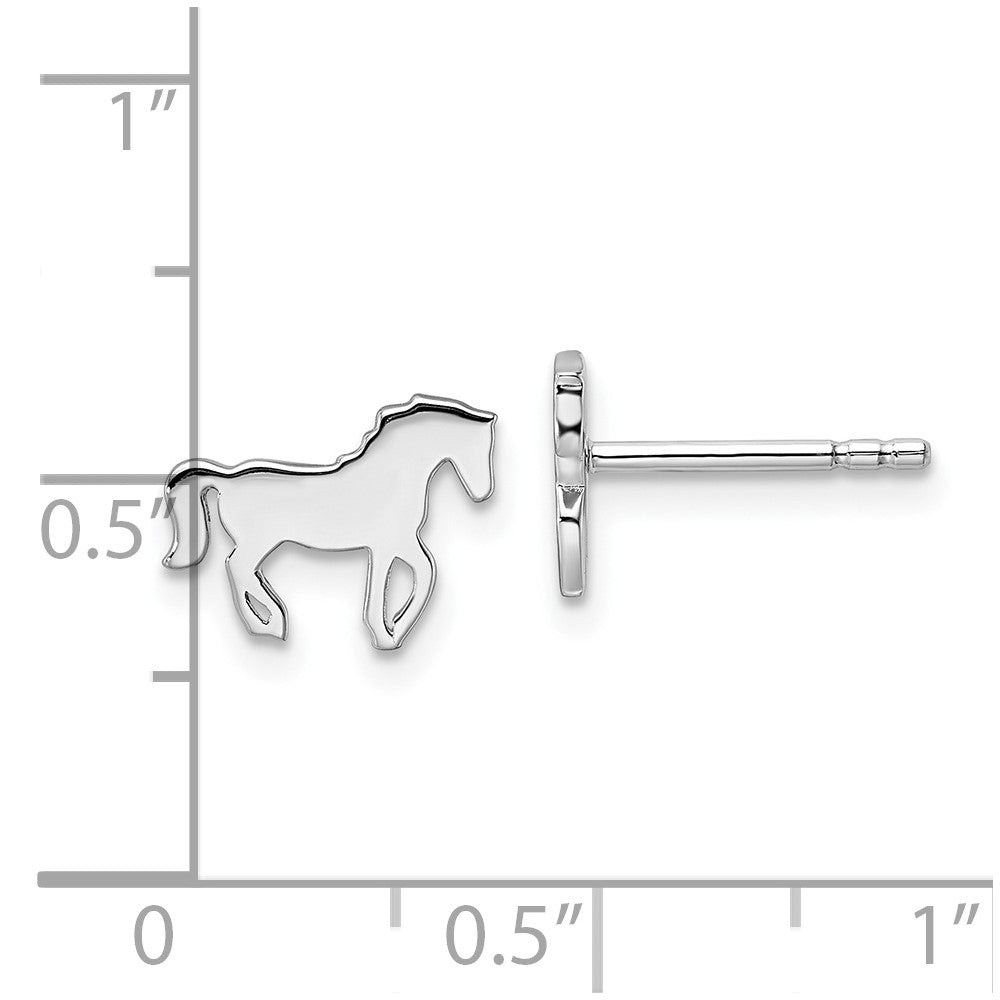 QE16619 Sterling Silver Rhodium-plated Polished Horse Children's Post Earrings