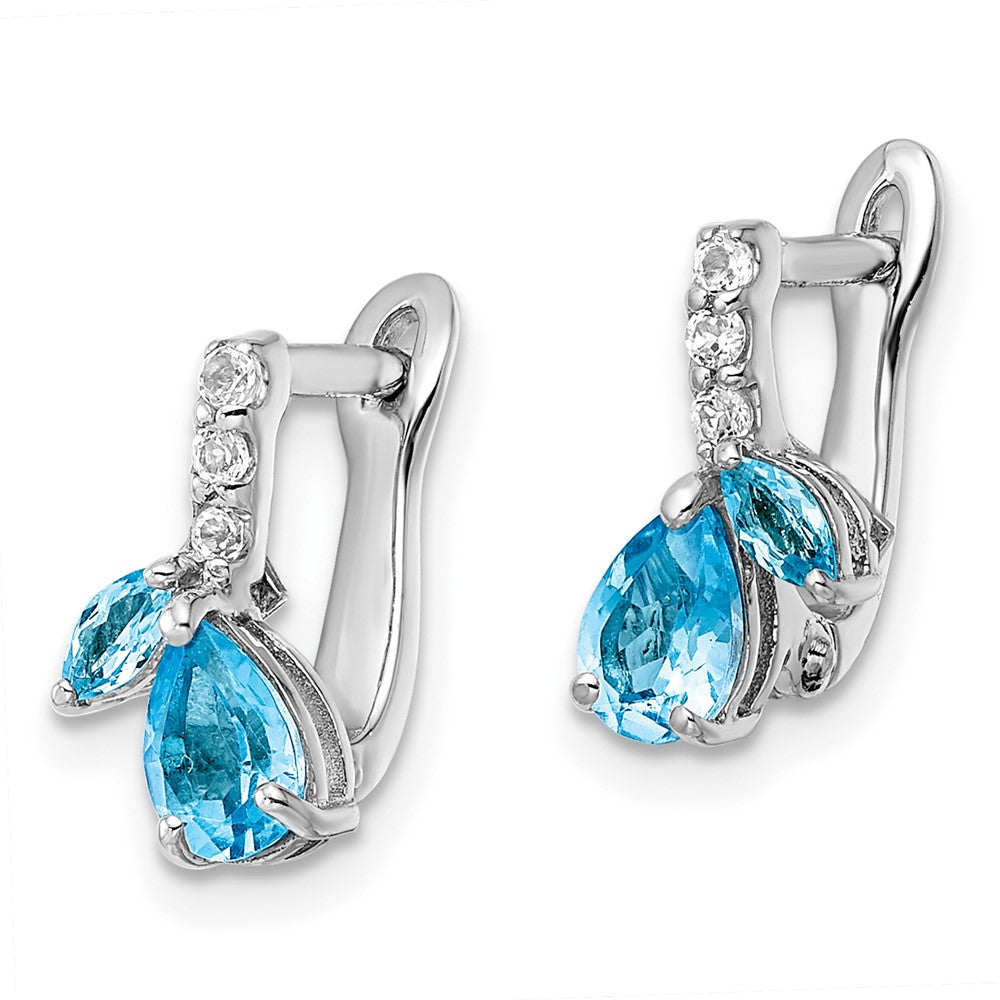 QE16641BT Sterling Silver Rhodium-plated Swiss BT/White Topaz Hinged Earrings