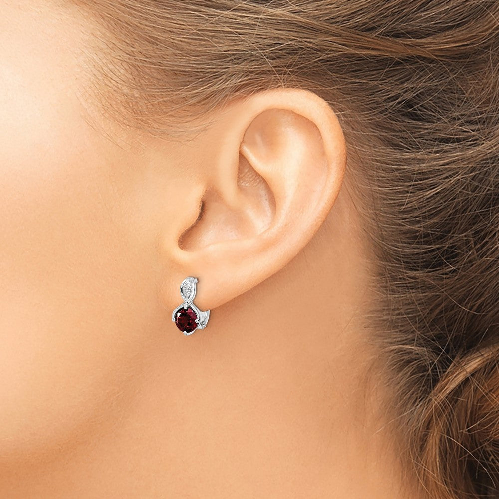 QE16642GA SS RH-plated 2.08t.w. Garnet/White Topaz Hinged Earrings
