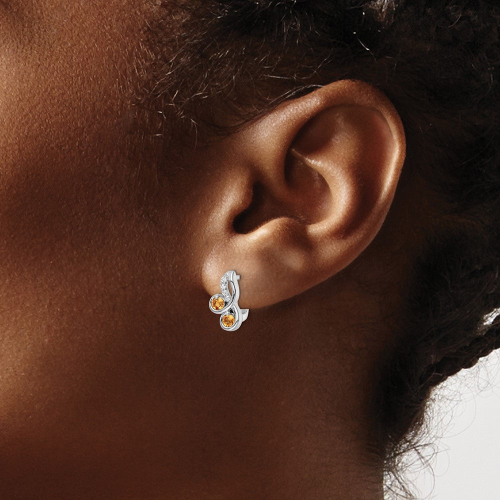 QE16645CI SS Rhod-plate .52t.w. Citrine/White Topaz Swirl Hinged Earring