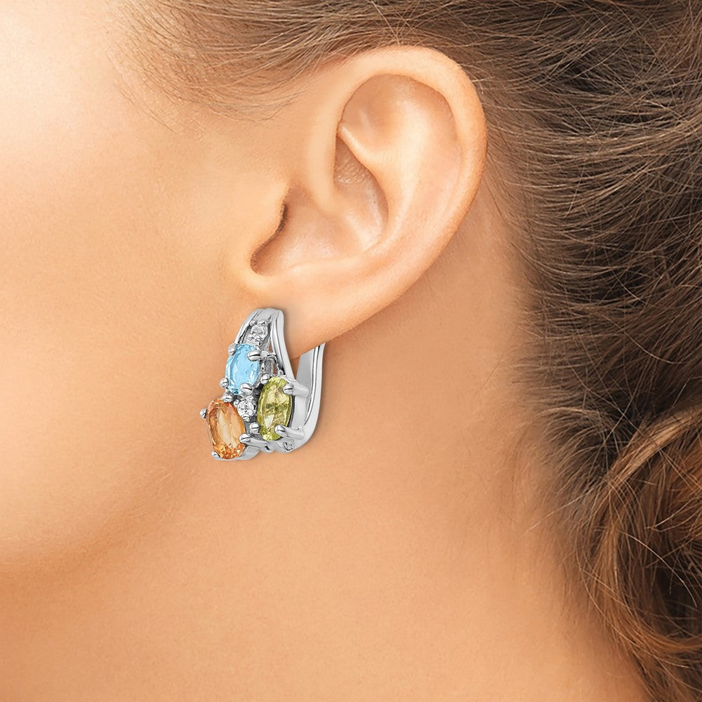QE16647RB Sterling Silver RH-plated 1.50t.w. PE/CI/LSBT/WT Hinged Earrings