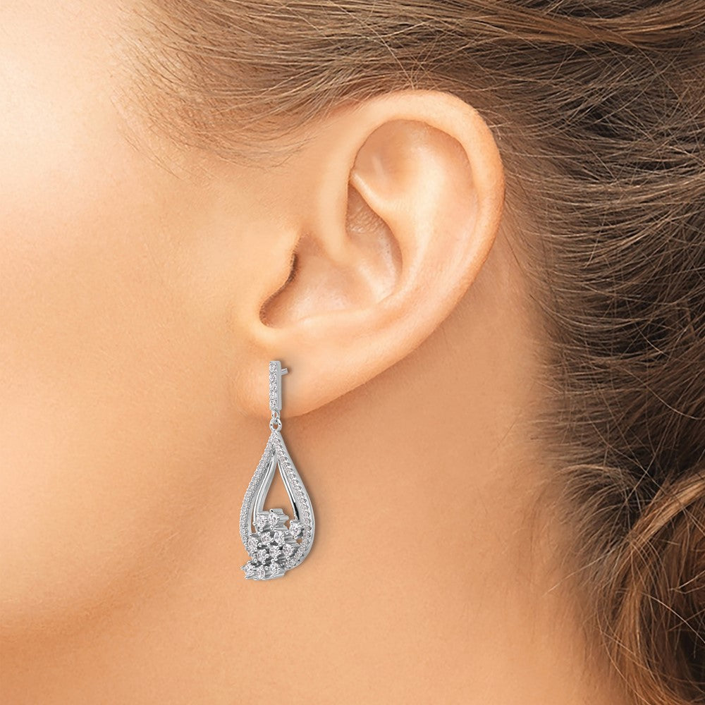 QE16751 Sterling Silver Rhodium-plated Fancy CZ Dangle Earrings
