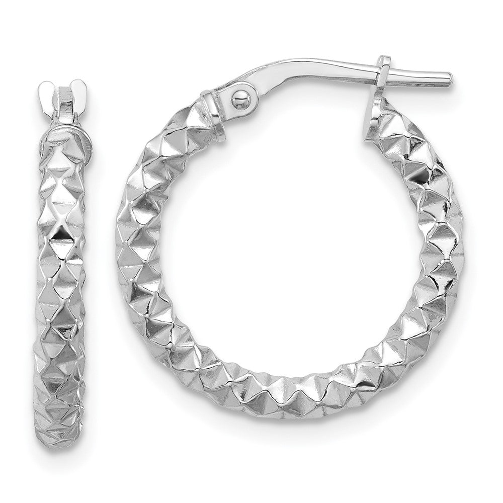QE16777 Sterling Silver Rhodium-plated Polished Textured 2.50mm Hoop Earrings