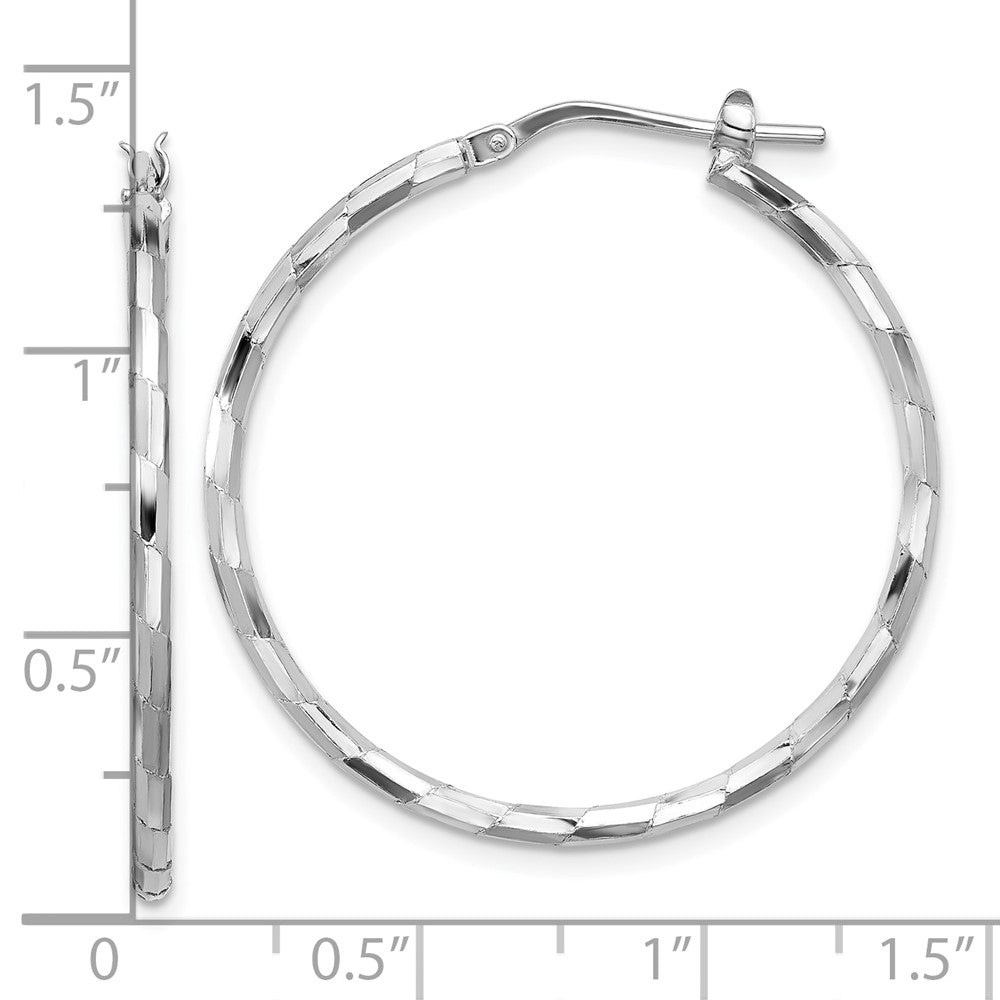 QE16791 Sterling Silver Rhodium-plated Polished Textured 1.60mm Hoop Earrings