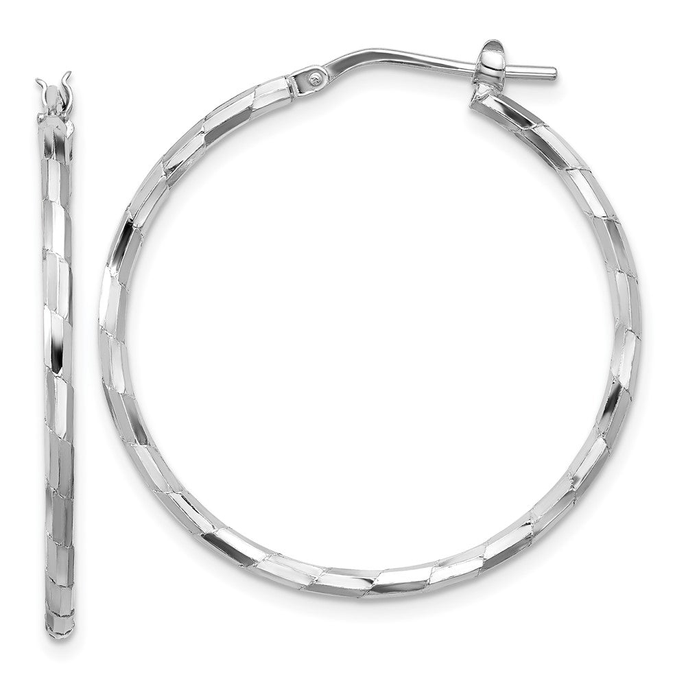 QE16791 Sterling Silver Rhodium-plated Polished Textured 1.60mm Hoop Earrings