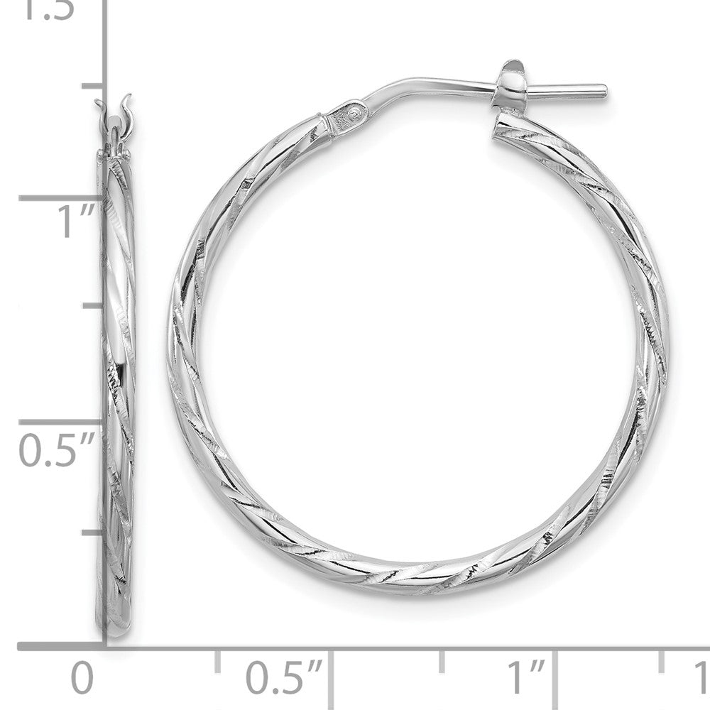 QE16794 Sterling Silver Rhodium-plated Polished Diamond-cut 2.00mm Hoop Earrings
