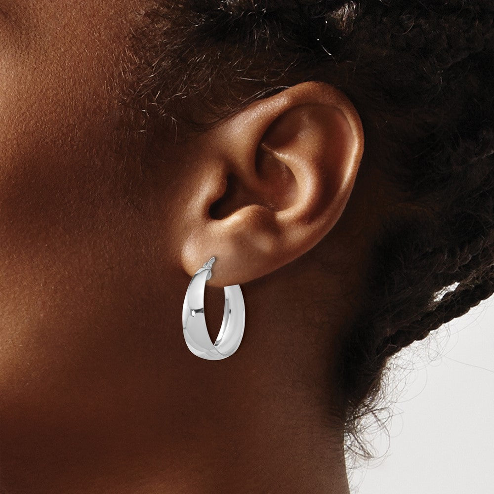 QE16900 Sterling Silver RH-plated Polished Tapered Round LG Hoop Earrings