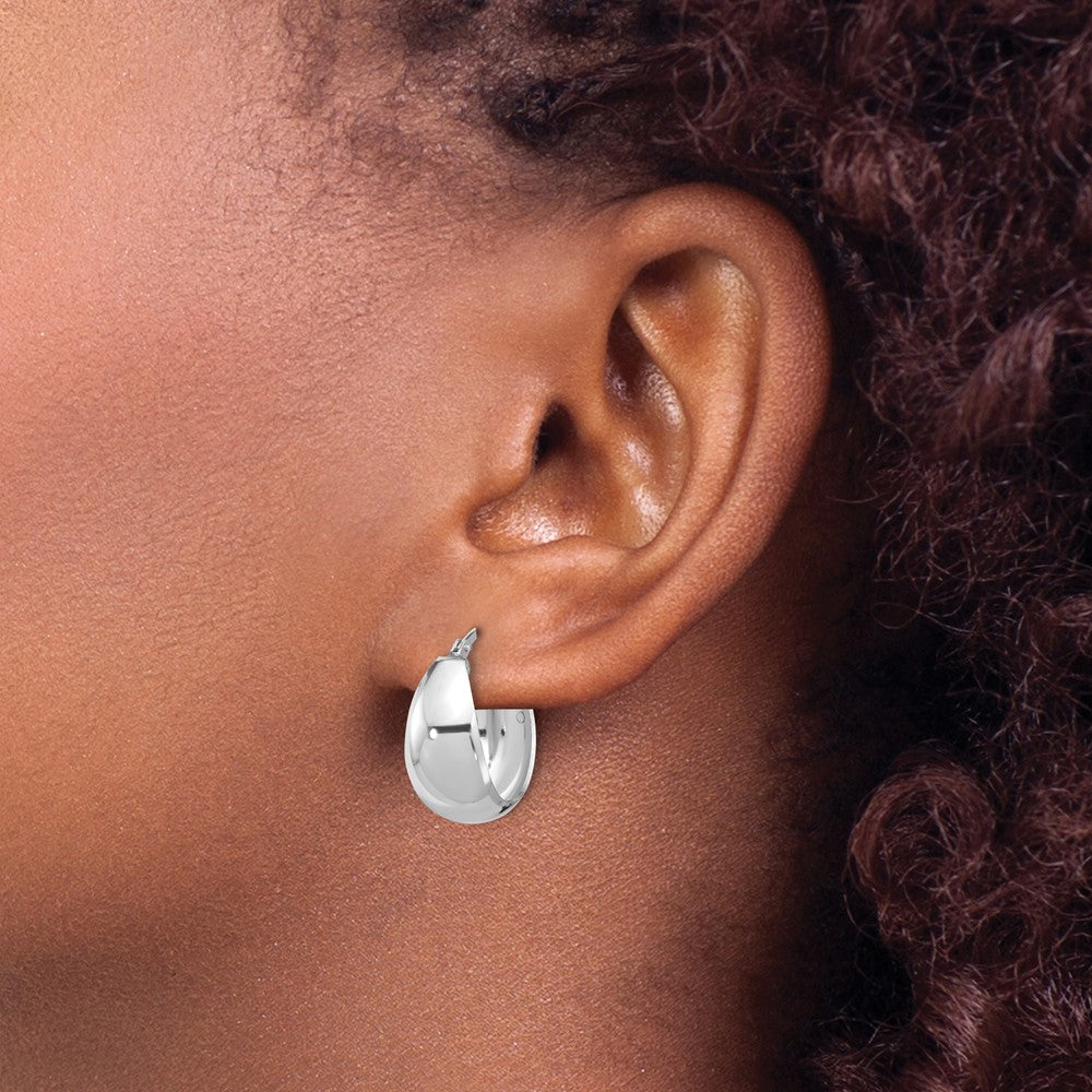 QE16904 Sterling Silver RH-plated Polished Tapered Round SM Hoop Earrings