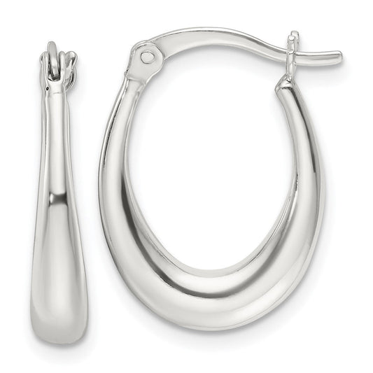 QE16917 Sterling Silver Polished Oval Hoop Earrings
