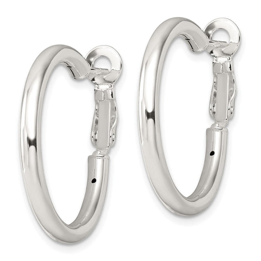 QE16950 Sterling Silver Polished 3.25mm Omega Back Round Hoop Earrings