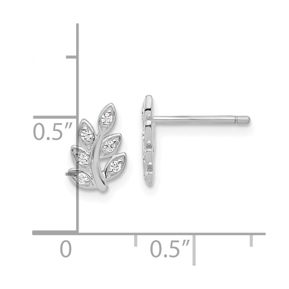 QE17644 Sterling Silver Rhodium-plated CZ Leaf Post Earrings