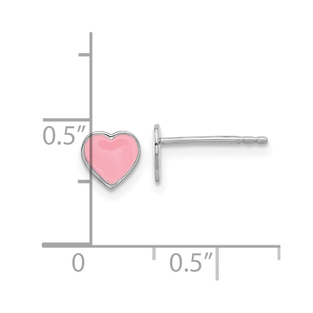 QE17741 Sterling Silver Rhodium-plated Pink Enamel Heart Children's Post Earrings