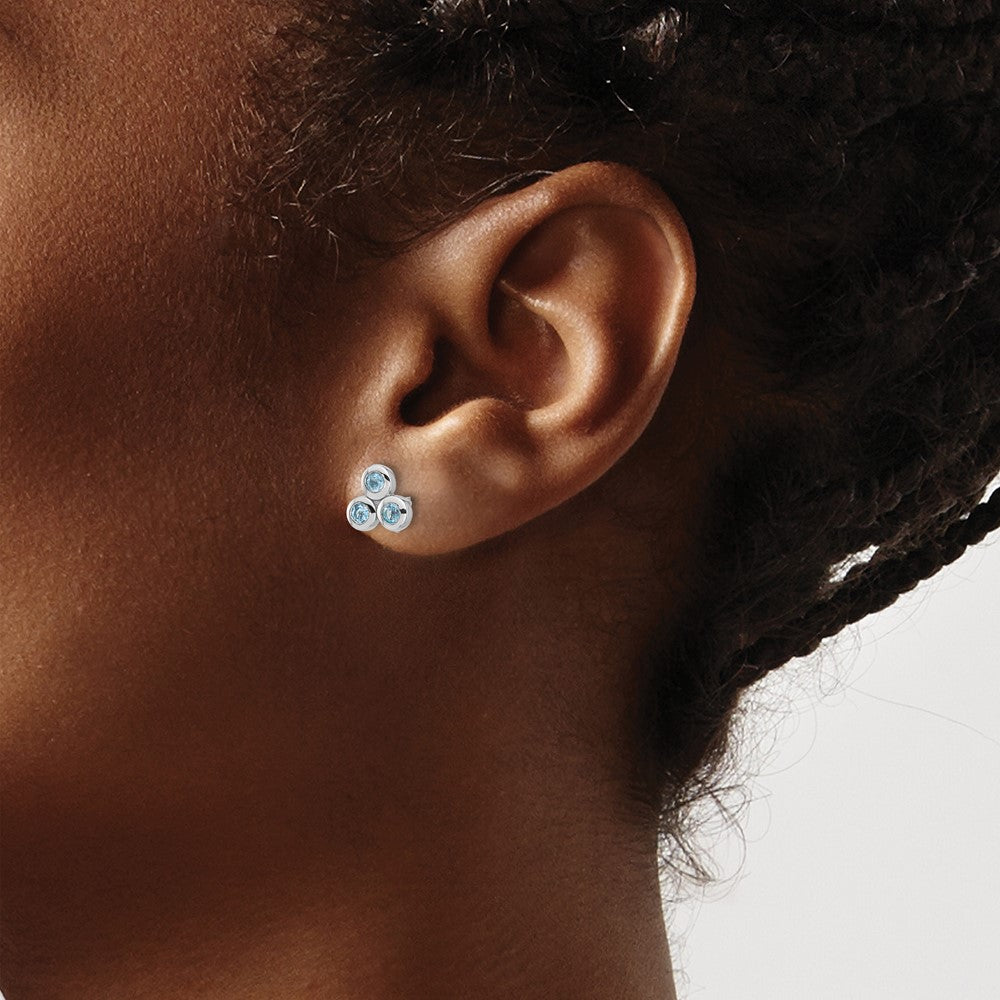 QE17758BT Sterling Silver Rhodium-plated Light Swiss Blue Topaz Post Earrings