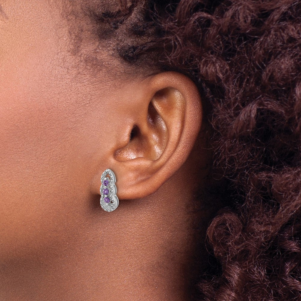 QE17759AM Sterling Silver Rhodium-plated Amethyst Post Earrings