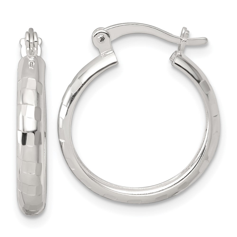 QE17827 Sterling Silver Polished Diamond-cut 20x3mm Round Hoop Earrings