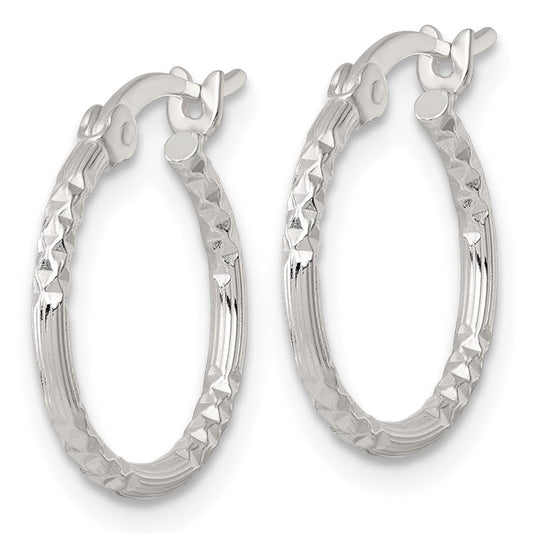 QE17836 Sterling Silver Polished Diamond-cut Textured 16x1.5mm Round Hoop Earrings