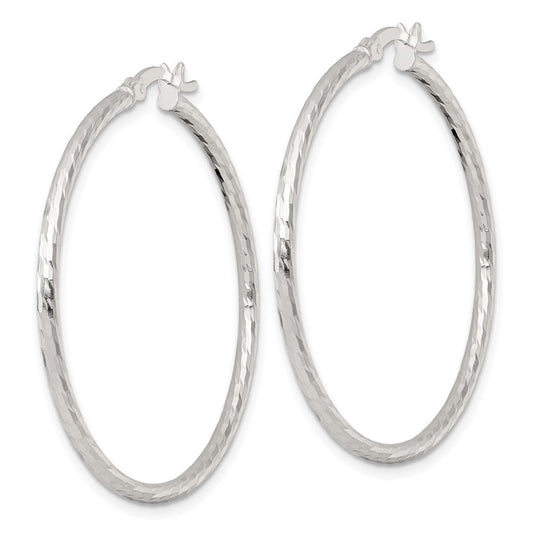 QE17844 Sterling Silver Polished Diamond-cut 40x2mm Round Hoop Earrings