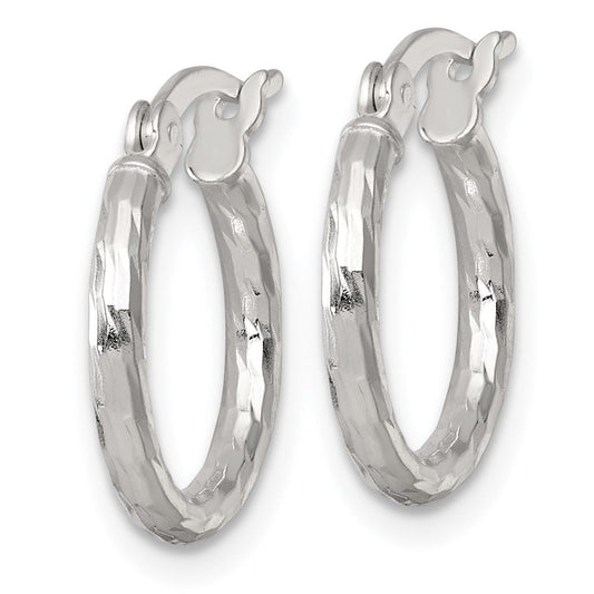QE17881 Sterling Silver Polished Diamond-cut 15x2.0mm Round Hoop Earrings