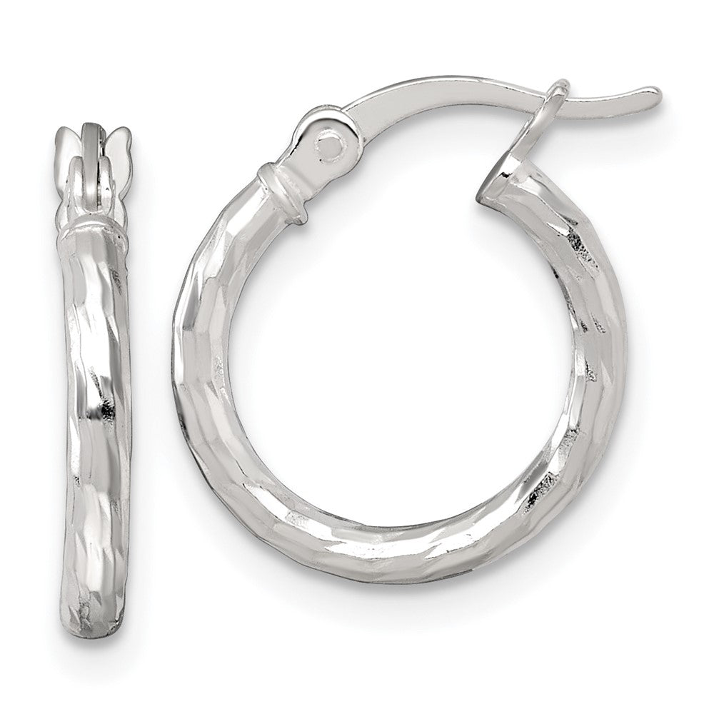 QE17881 Sterling Silver Polished Diamond-cut 15x2.0mm Round Hoop Earrings