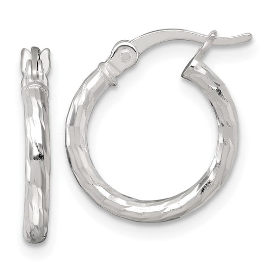 QE17881 Sterling Silver Polished Diamond-cut 15x2.0mm Round Hoop Earrings