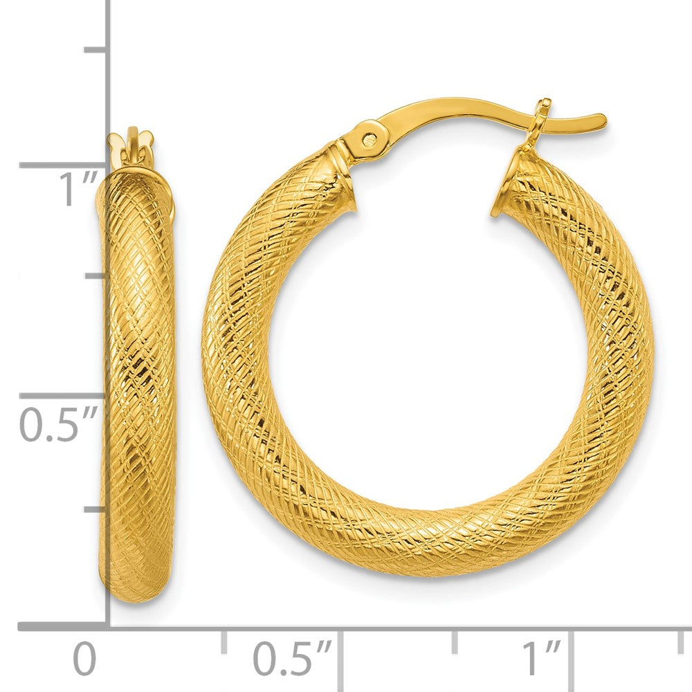 QE17883GP Sterling Silver Gold-tone Polished and Textured 25x4.0mm Round Hoop Earrings