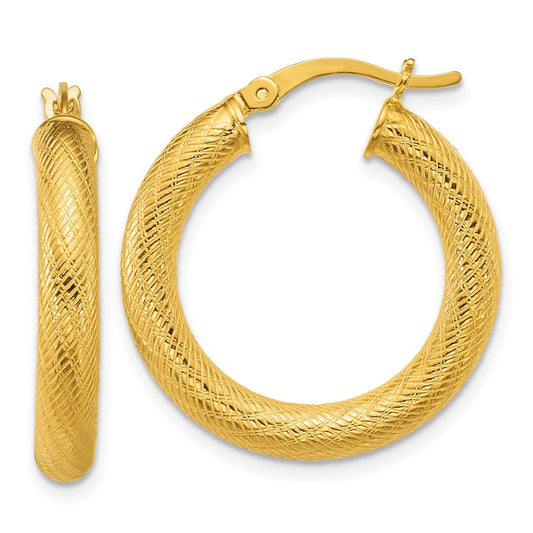QE17883GP Sterling Silver Gold-tone Polished and Textured 25x4.0mm Round Hoop Earrings