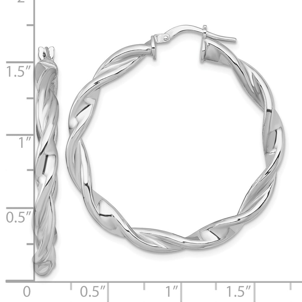 QE17891 Sterling Silver Rhodium-plated Polished Twisted 4.00 x 39mm Round Hoop Earrings