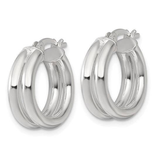 QE17921 Sterling Silver Polished Double Tube Hoop Earrings