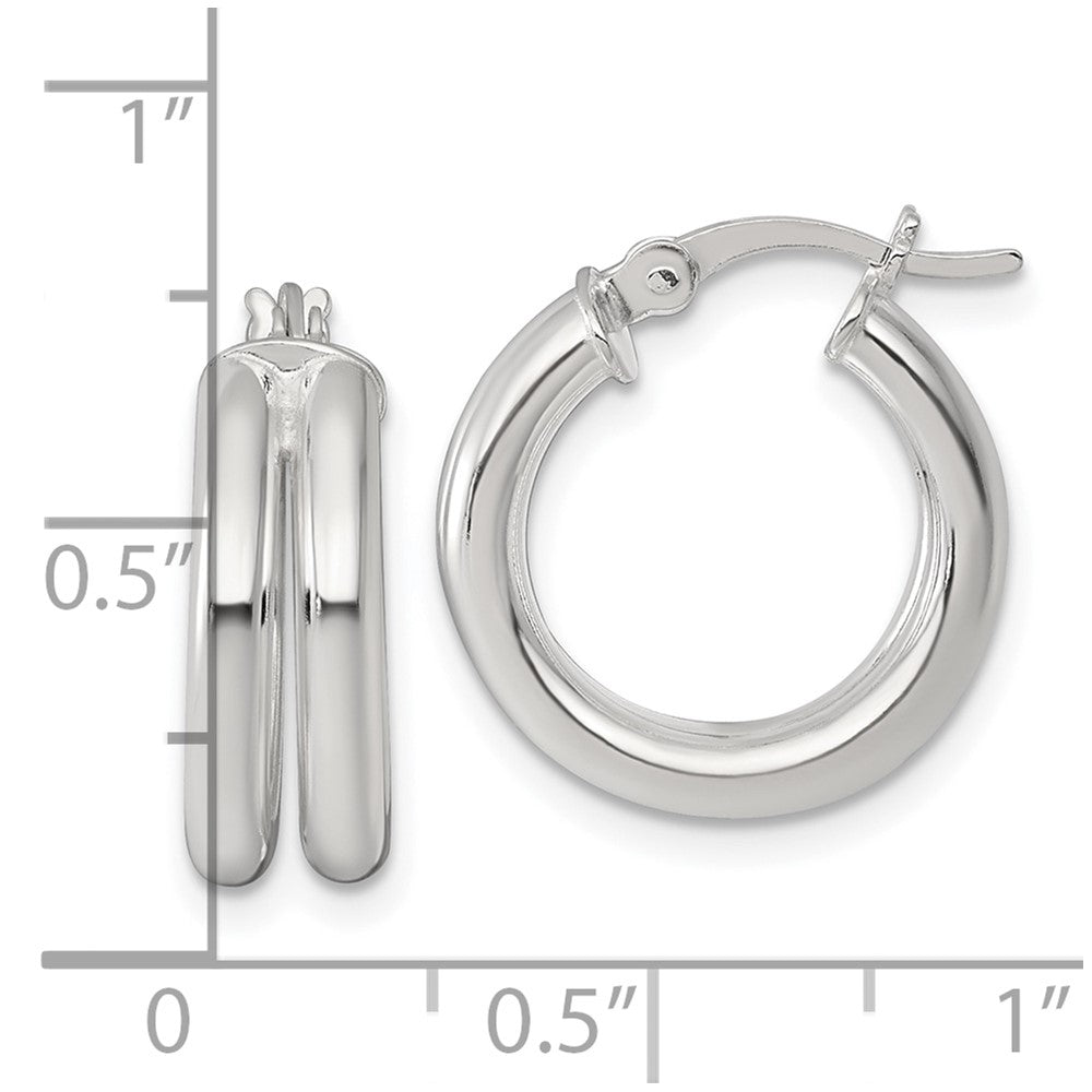 QE17921 Sterling Silver Polished Double Tube Hoop Earrings