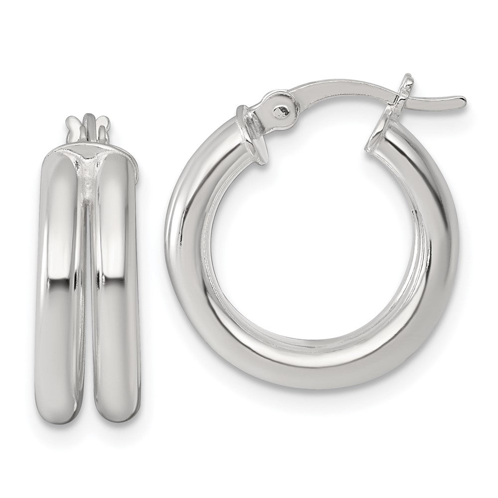 QE17921 Sterling Silver Polished Double Tube Hoop Earrings
