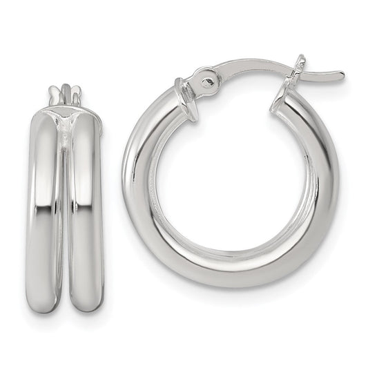 QE17921 Sterling Silver Polished Double Tube Hoop Earrings