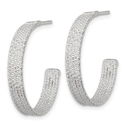 QE17987 Sterling Silver Polished and Textured 25x4.5mm Post C-Hoop Earrings