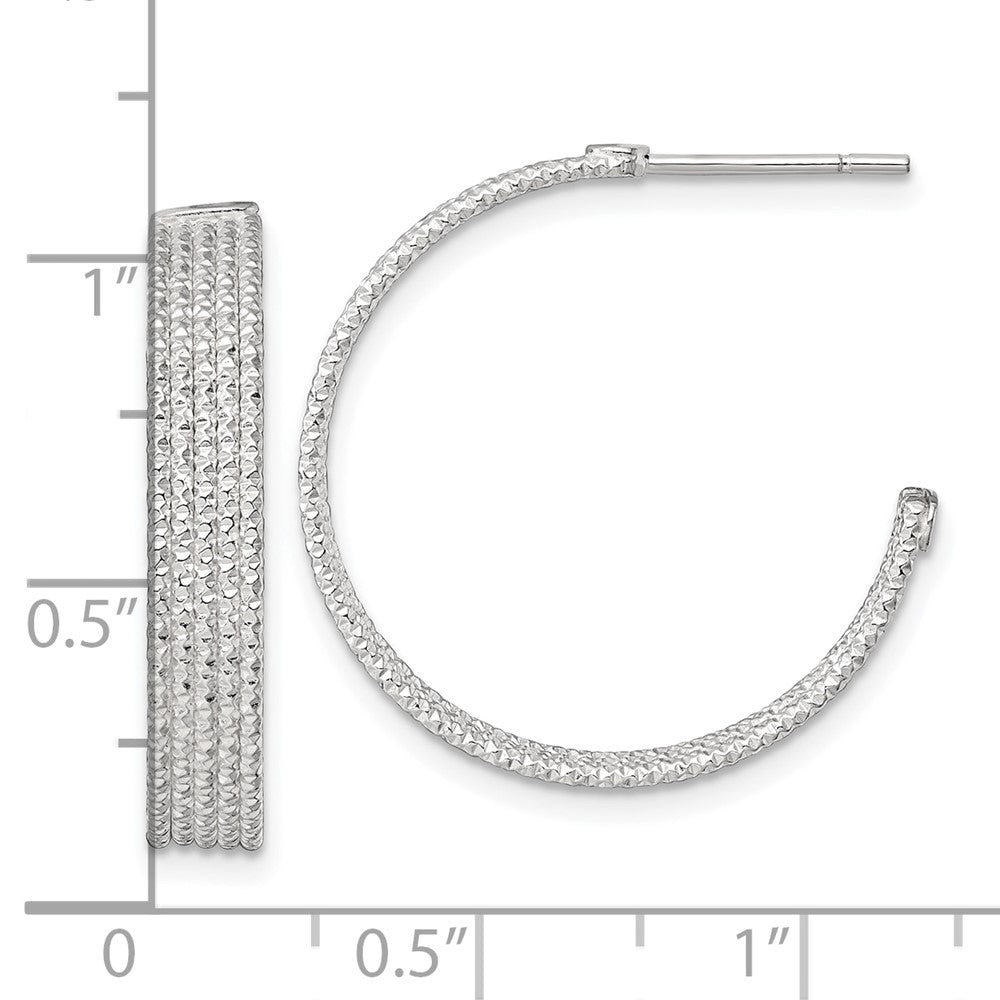 QE17987 Sterling Silver Polished and Textured 25x4.5mm Post C-Hoop Earrings