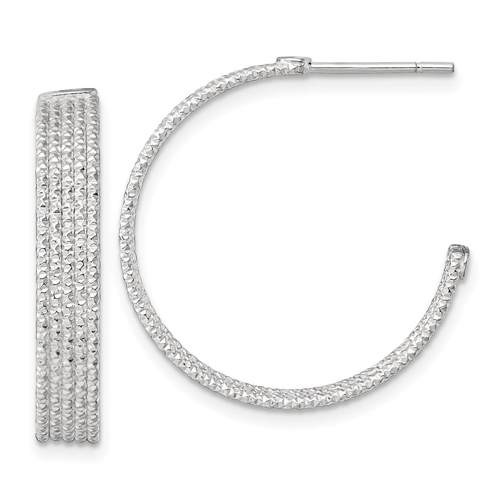 QE17987 Sterling Silver Polished and Textured 25x4.5mm Post C-Hoop Earrings