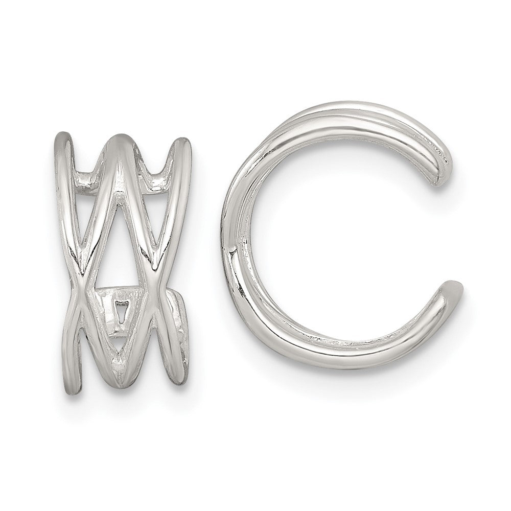 QE18030 Sterling Silver Polished Double Criss Cross Pair of Ear Cuffs