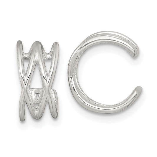 QE18030 Sterling Silver Polished Double Criss Cross Pair of Ear Cuffs