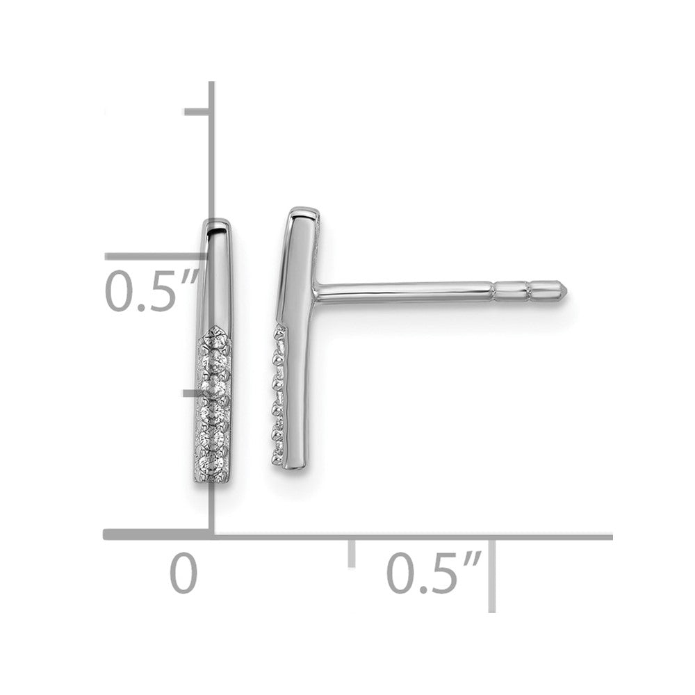 QE18051 Sterling Silver Rhodium-plated CZ Polished Bar Post Earrings