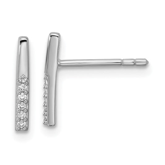 QE18051 Sterling Silver Rhodium-plated CZ Polished Bar Post Earrings