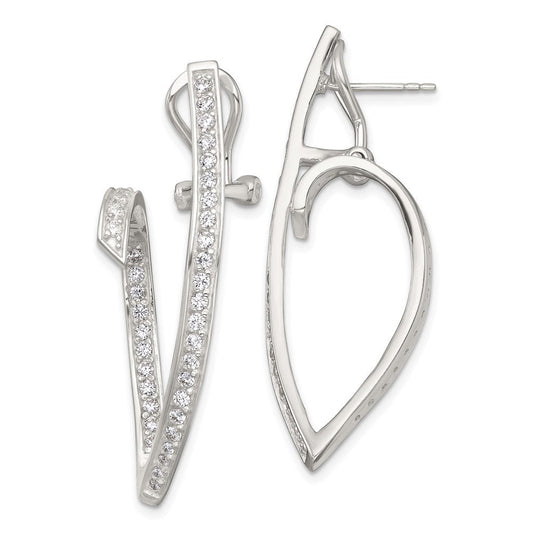 QE18062 Sterling Silver Polished CZ Fancy Swirl In and Out Omega Back Post Earrings