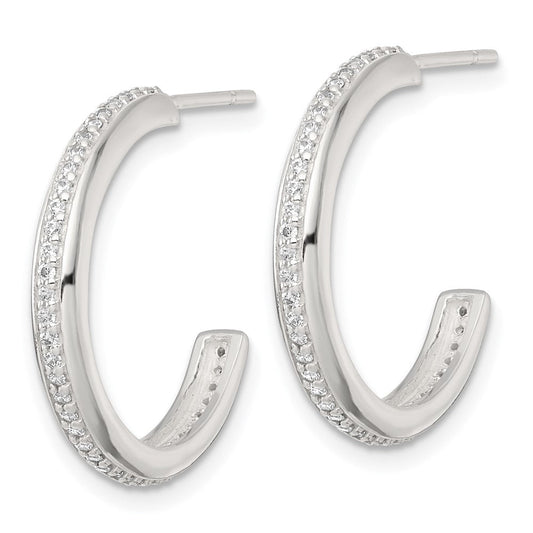 QE18076 Sterling Silver Polished 21.5x3.5mm CZ Post C-Hoop Earrings