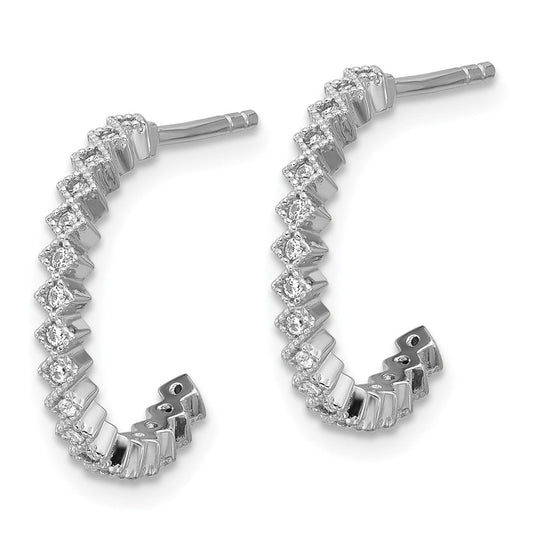 QE18088 Sterling Silver Rhodium-plated CZ Polished J-Hoop Post Earrings