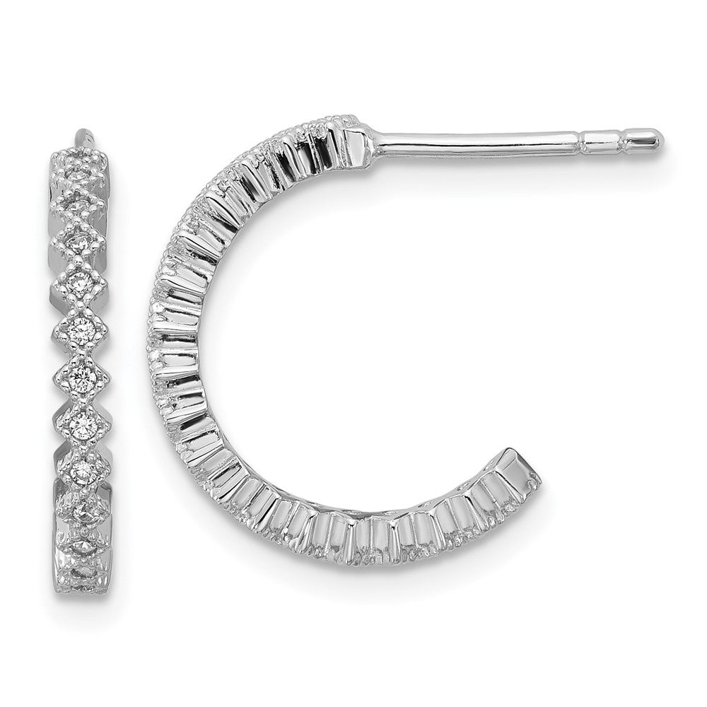 QE18088 Sterling Silver Rhodium-plated CZ Polished J-Hoop Post Earrings