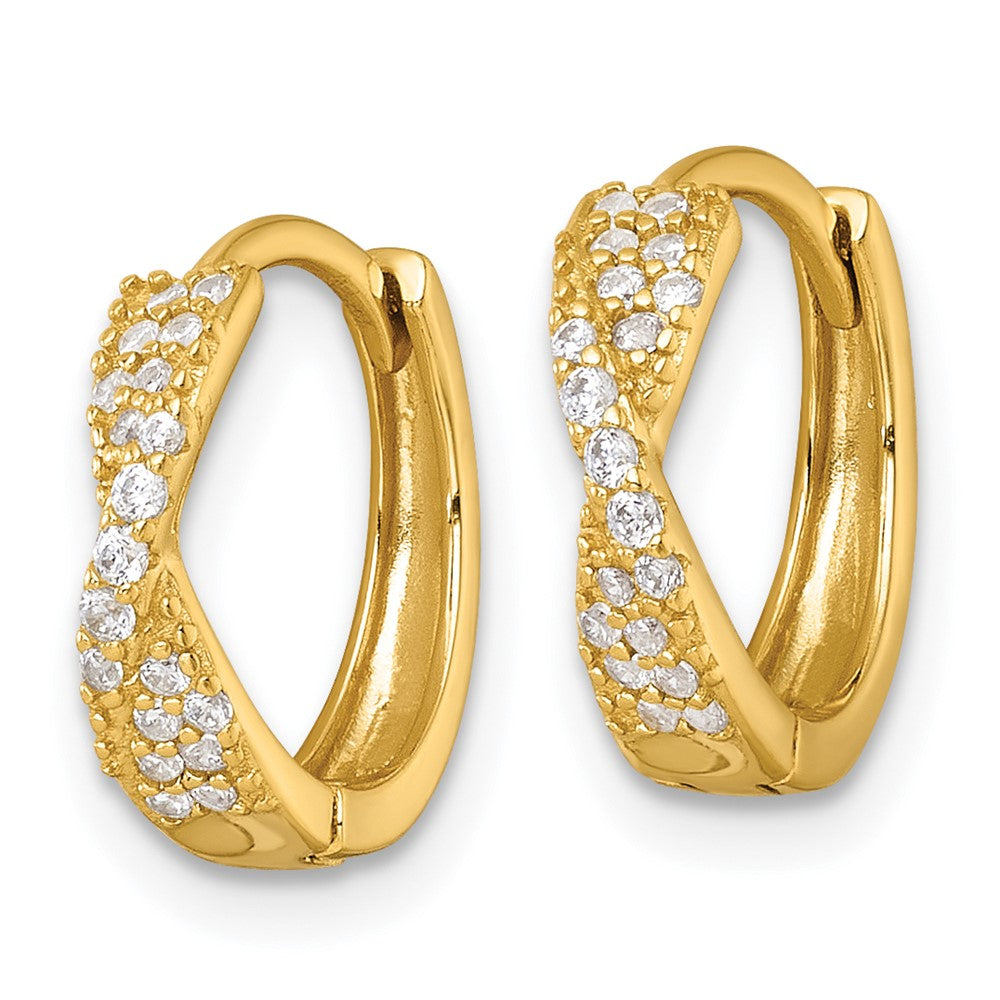 QE18122GP Sterling Silver Gold-tone Polished CZ -X- Round Hinged Hoop Earrings