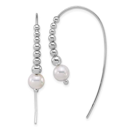 QE18190 Sterling Silver Rhodium-plated Polished Graduated Beads and Shell Pearl Threader Earrings