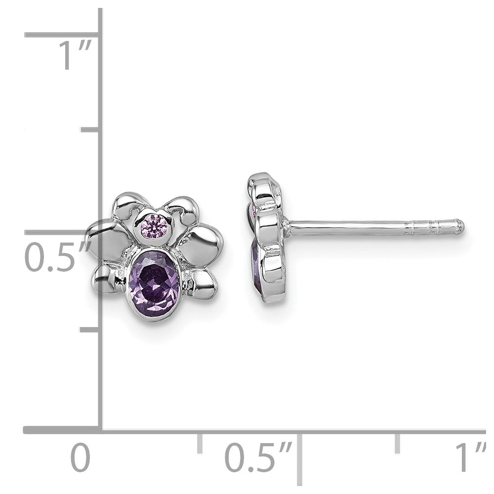 QE18291 Sterling Silver Rhodium-plated Polished Pink And Purple CZ Butterfly Post Earrings