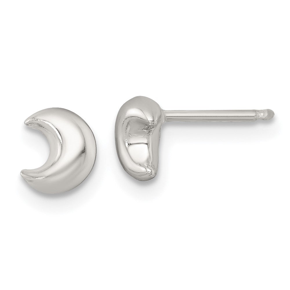 QE18307 Sterling Silver Polished Puffed Moon Childrens Post Earrings
