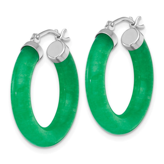 QE18317 Sterling Silver Rhodium-plated Polished 4.3mm Dyed Jade Quartz Round Hoop Earrings