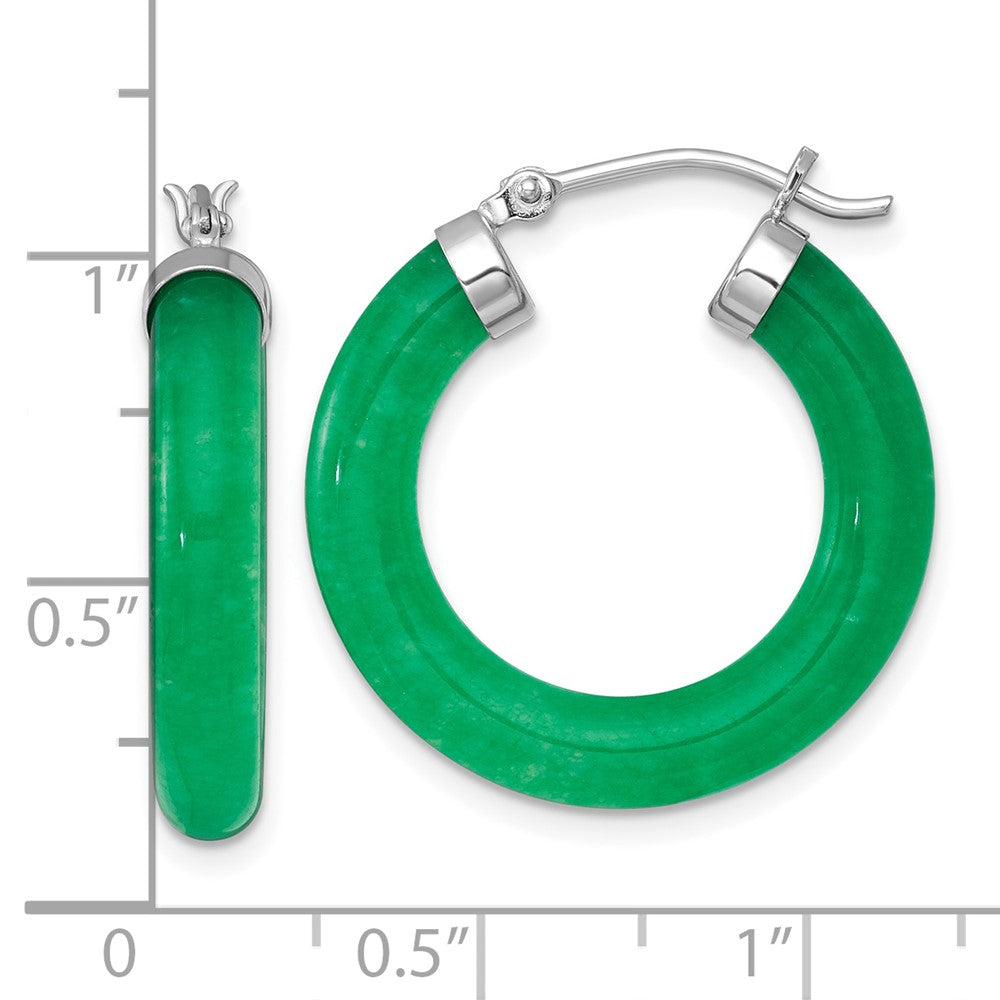 QE18317 Sterling Silver Rhodium-plated Polished 4.3mm Dyed Jade Quartz Round Hoop Earrings